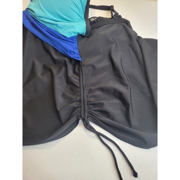 Lane Bryant Black Blue Convertible Ruched Swimwear Tankini Top Underwire Sz 42C - Picture 6 of 12